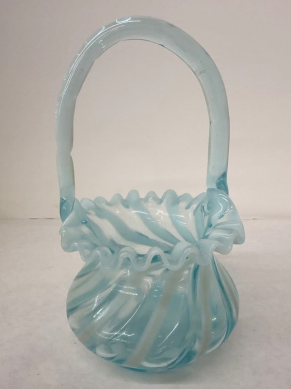 FENTON BLUE OPALESCENT BASKET (1 of 3)