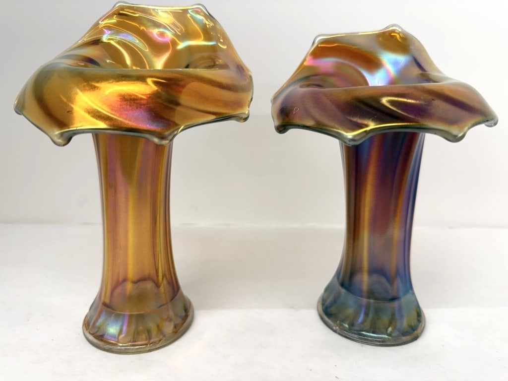 (2) IMPERIAL MARIGOLD CARNIVAL GLASS VASES (1 of 6)