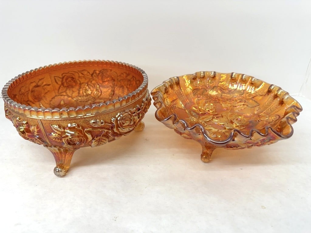 IMPERIAL LUSTRE ROSE CARNIVAL GLASS: TWO BOWLS