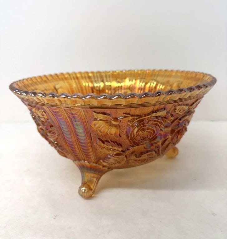 CARNIVAL MARIGOLD COLORED BOWL: IRIDESCENT FOOTED BOWL