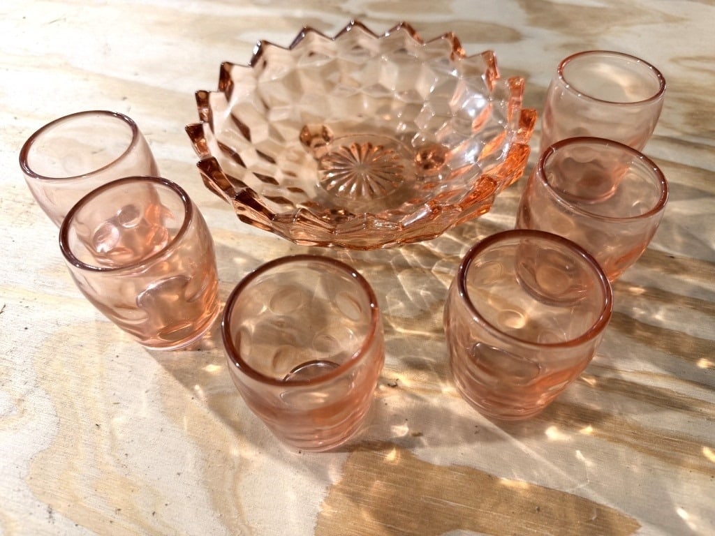 PINK DEPRESSION GLASS SET (1 of 2)