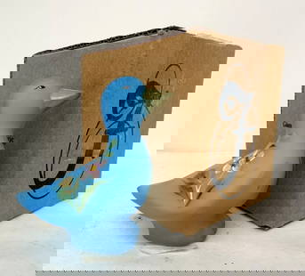 FENTON BLUE HAND PAINTED DUCK: ARTIST SIGNED WITH