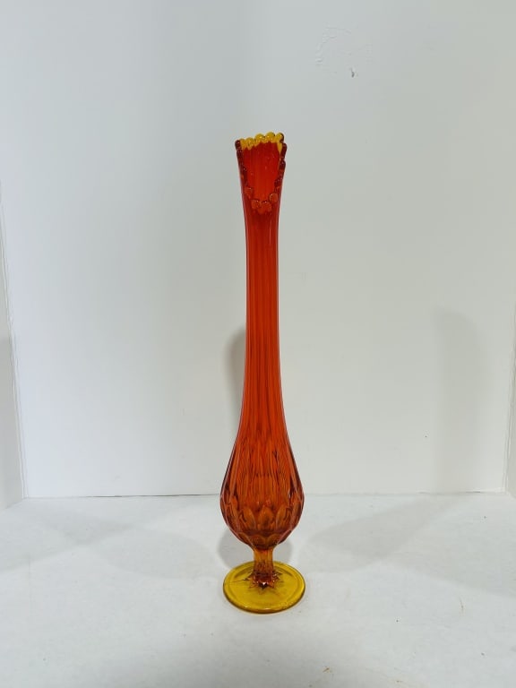 VINTAGE AMBERINA SWUNG GLASS VASE (1 of 3)