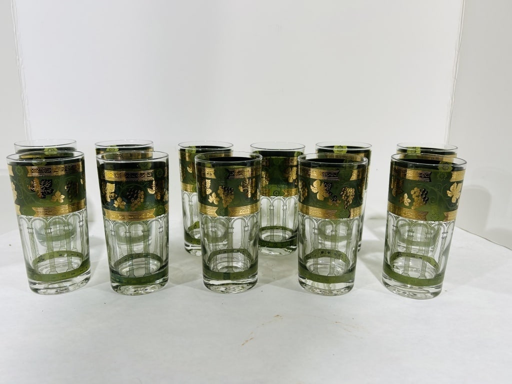 VINTAGE CERA GOLDEN GRAPES HIGHBALL GLASSES: VINTAGE CERA GOLDEN GRAPES HIGHBALL GLASSES