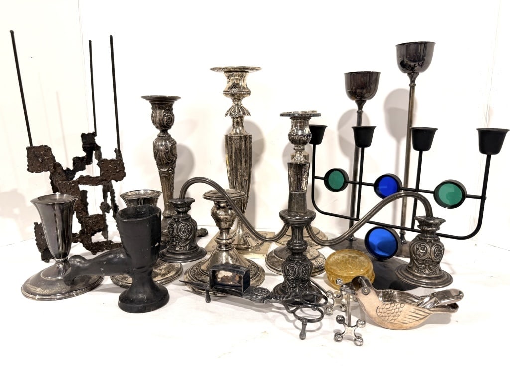 VINTAGE SILVER-TONED CANDLESTICK HOLDERS (1 of 3)