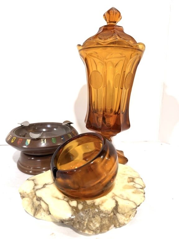 VTG FOSTORIA AMBER COIN GLASS JAR (1 of 4)