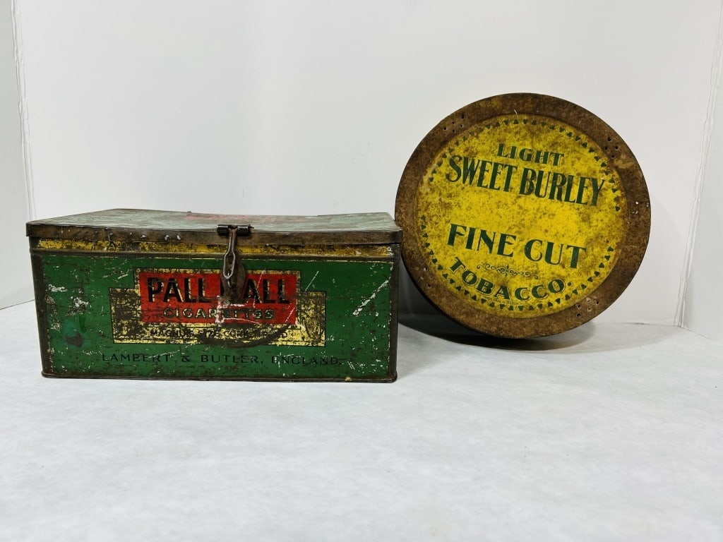 VINTAGE PALL MALL CIGARETTE TIN: VINTAGE PALL MALL CIGARETTE TIN AND SWEET BURLEY TABACCO TIN