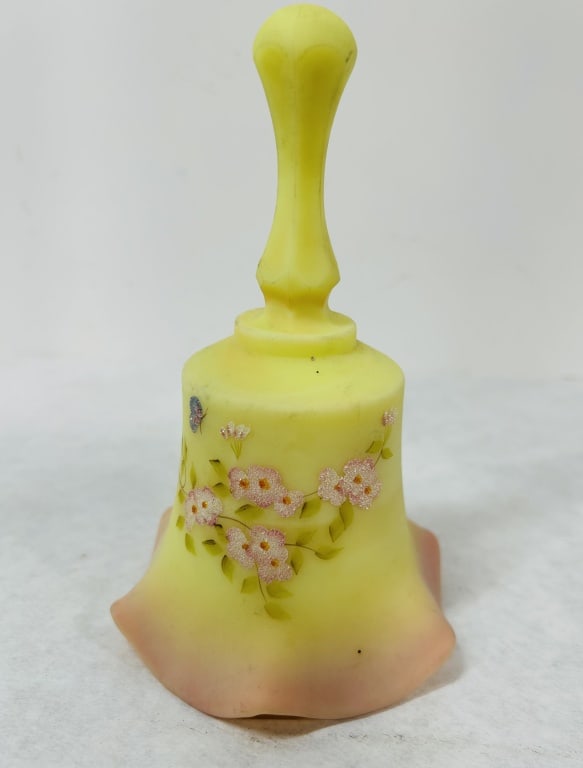 FENTON BURMESE GLASS BELL: HAND PAINTED BY T. WATSON IN 1985