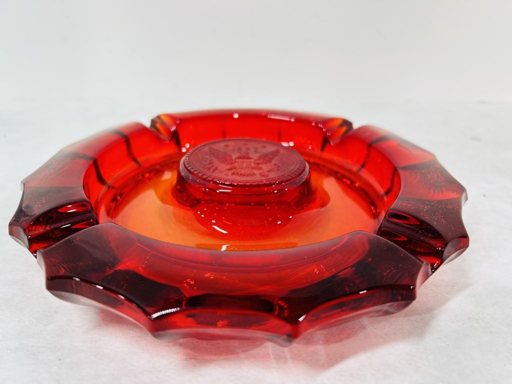 FOSTORIA RUBY RED COIN EAGLE ASHTRAY (1 of 4)