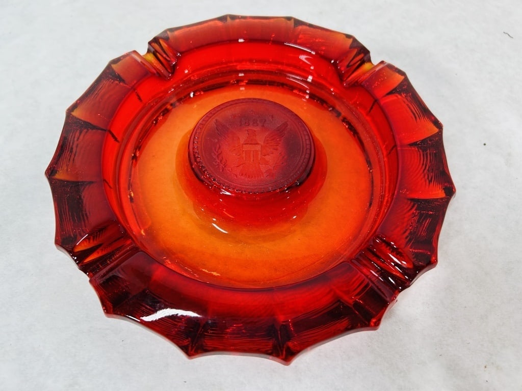 FOSTORIA RUBY RED COIN EAGLE ASHTRAY - 2