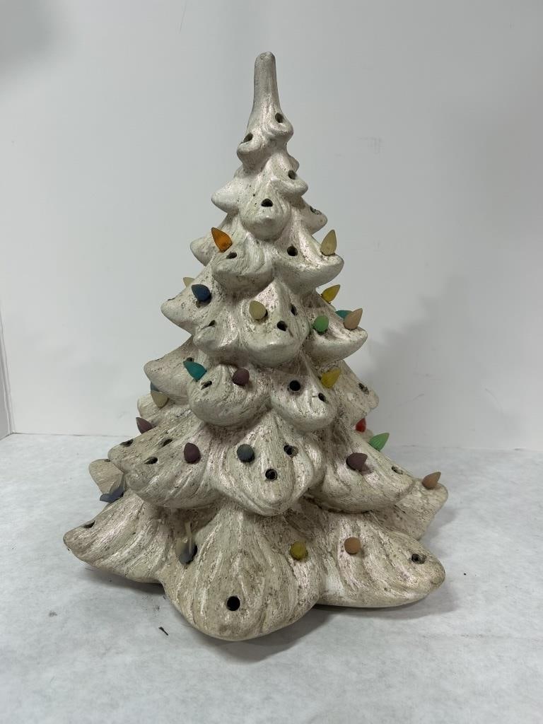 VINTAGE CERAMIC CHRISTMAS TREE: MISSING BULBS AND CORD FOR LIGHTS
