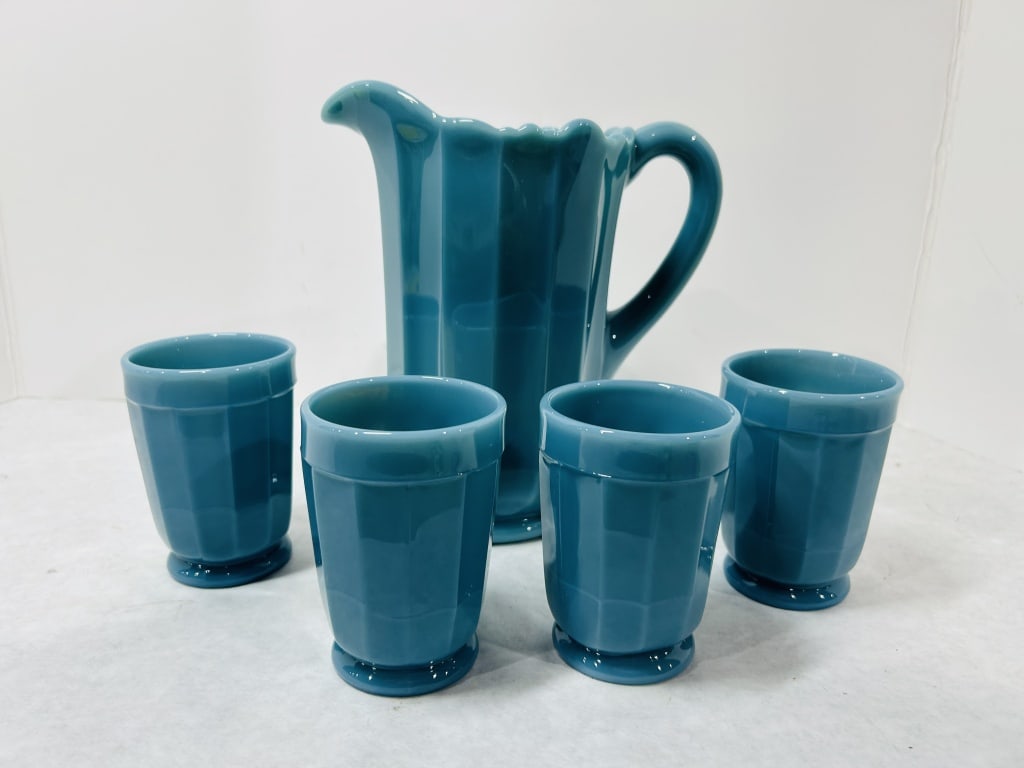 MOSSER BLUE PITCHER AND CUP SET (1 of 2)