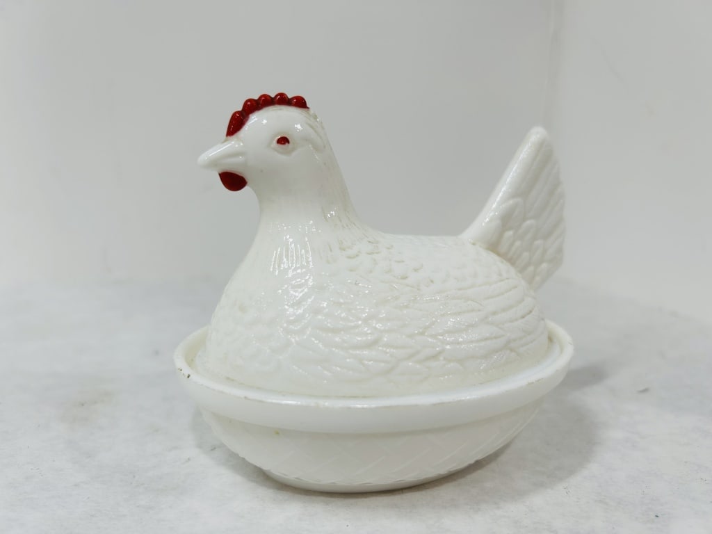 WHITE HEN ON NEST WITH RED COMB (1 of 5)