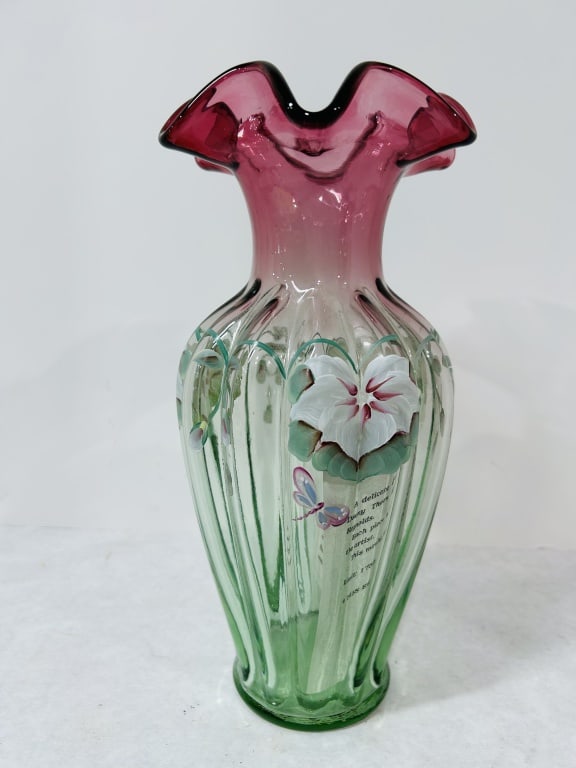 FENTON HAND PAINTED RUBINA VERDE VASE (1 of 4)