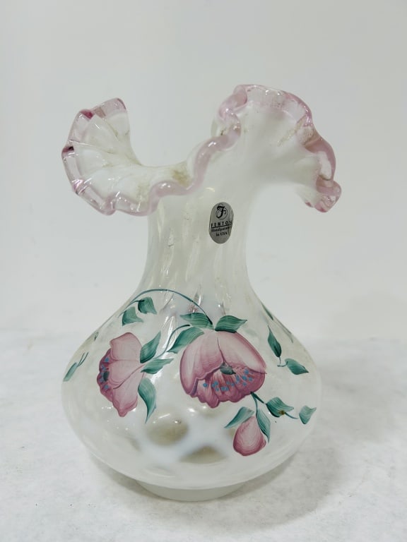 FENTON FRENCH OPALESCENT TRELLIS DIAMOND VASE (1 of 5)