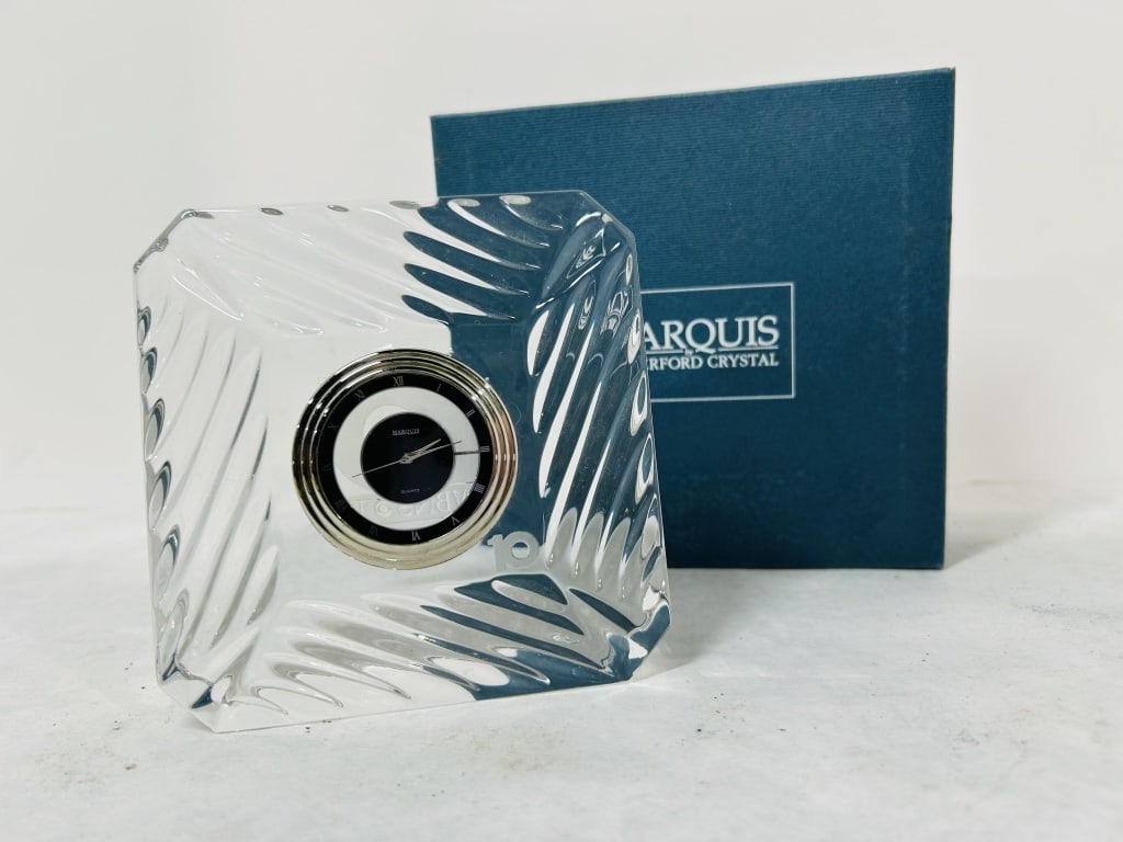 MARQUIS BY WATERFORD CRYSTAL QUARTZ CLOCK: BOX INCLUDED