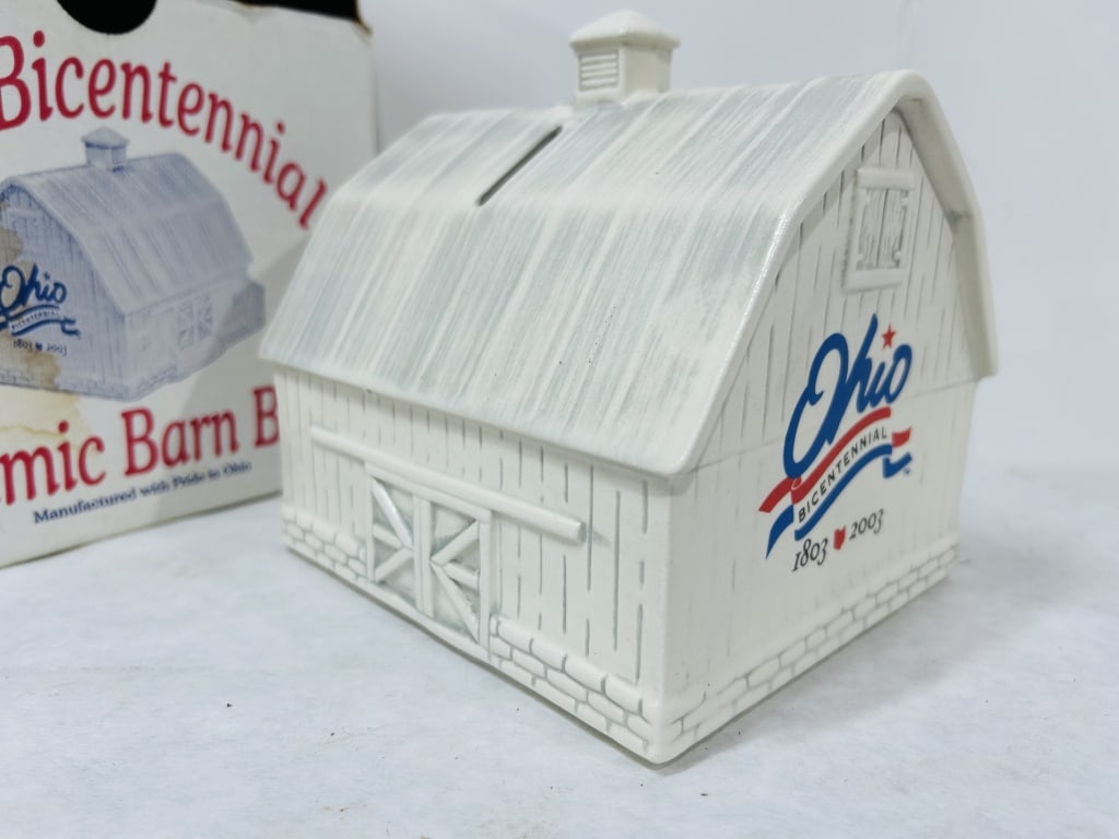 OHIO BICENTENNIAL CERAMIC BARN BANK: ORIGINAL BOX INCLUDED