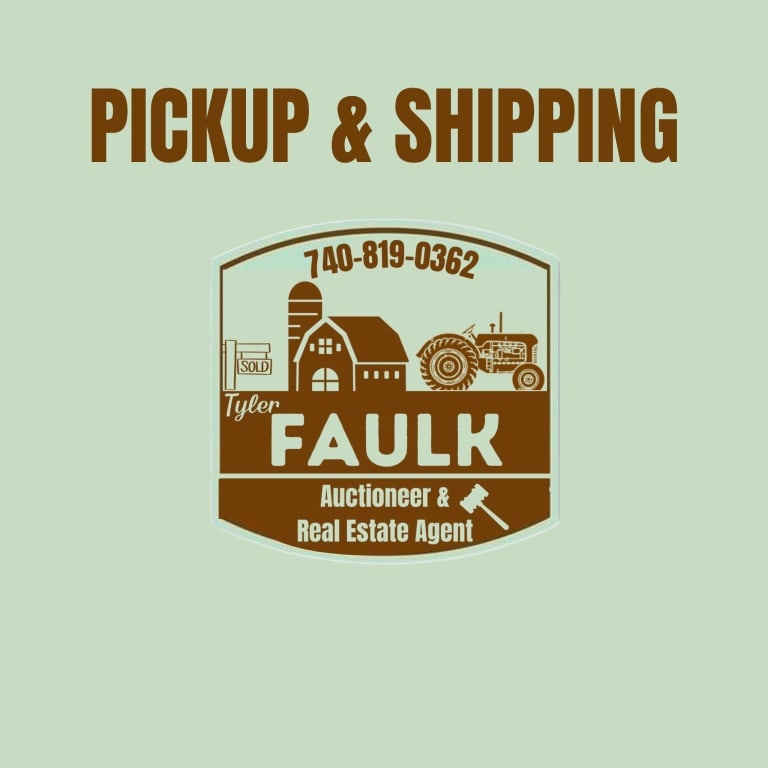 PICK UP & SHIPPING: .ITEMS MUST BE PICKED UP BY 4:30PM ON MARCH 13, 2026.*After 03-13-2026 items become property of Faulk Auctions.In person pickup is by appointment email or call 740-995-0211SHIPPING: It is the