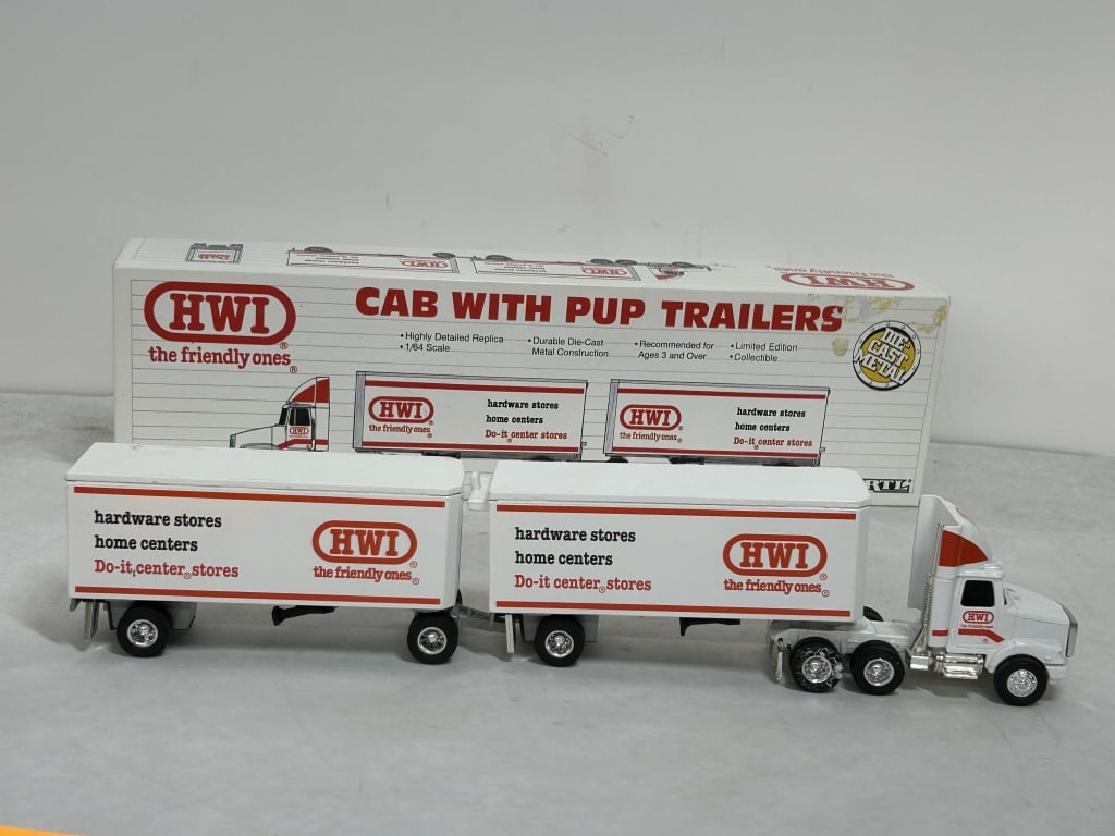 ERTL 1/64 HWI SEMI CAB WITH PUP TRAILERS (1 of 7)