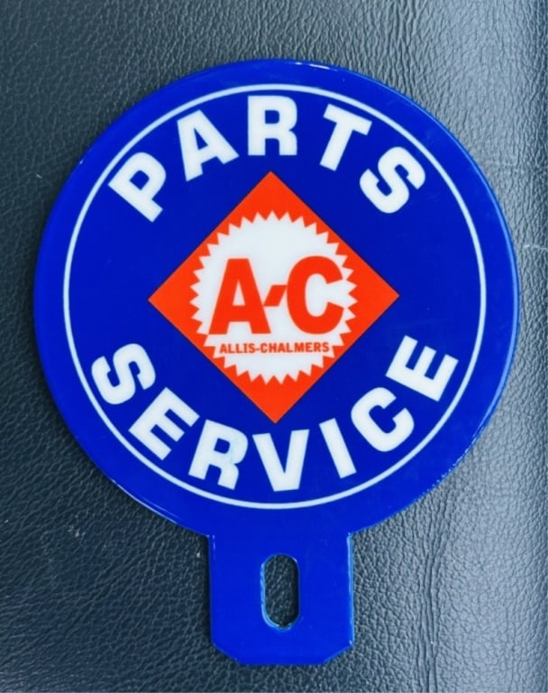 ALLIS CHALMER LICENSE PLATE TOPPER PORCELAIN SS: 4"X5" SS