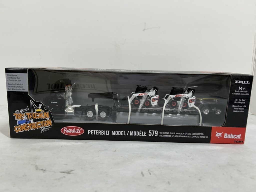 ERTL 1/64 PETERBUILT MODEL 579 W/BOBCAT SKID LOAD: DIECAST, PETERBUILT MODEL 579 WITH BOB CAT SKID LOADERS, MODEL 164460TP