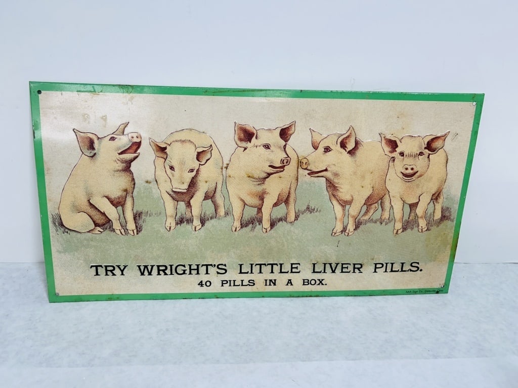 WRIGHTS LITTLE LIVER PILLS EMBOSSED METAL SIGN: 16"X8" SS