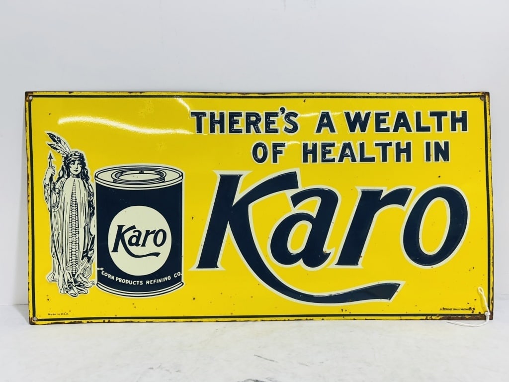 SINGLE SIDED METAL KARO SIGN: MADE IN THE USA - DESPERATE SIGN COP. WADSWORTH O