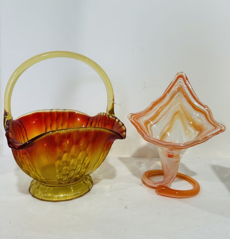 VINTAGE GLASS BASKET: TWO ONE MONEY