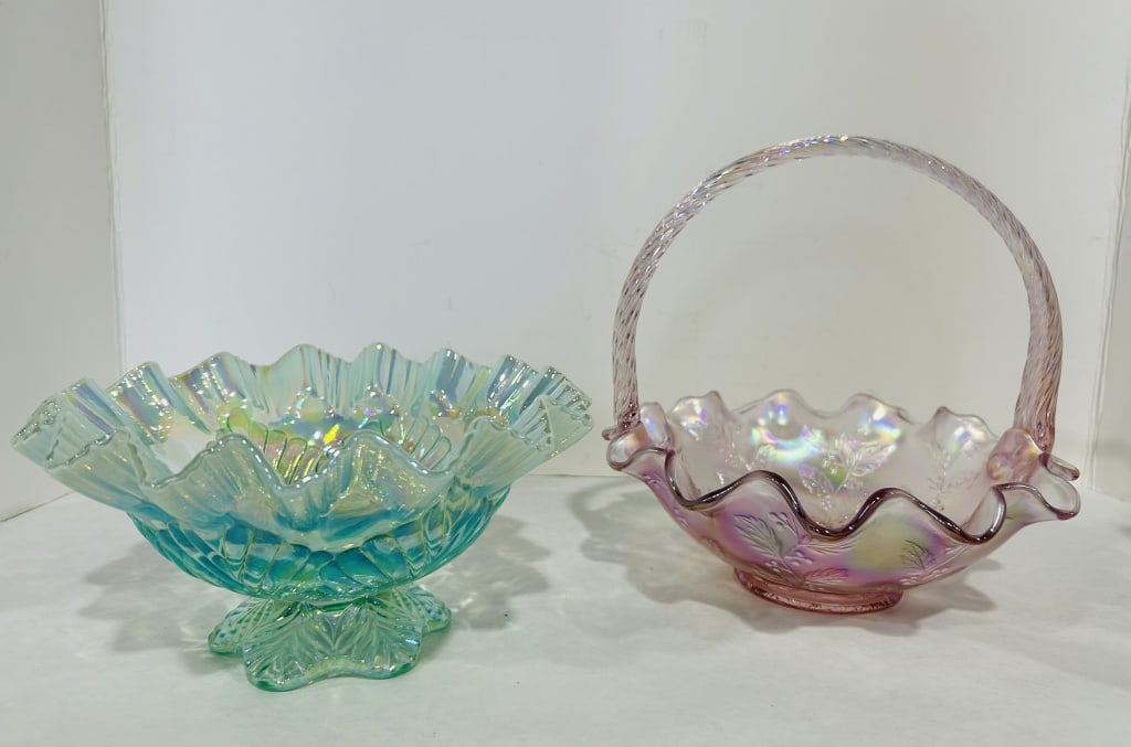 FENTON IRRIDESCENT PETAL PINK BASKET (1 of 8)