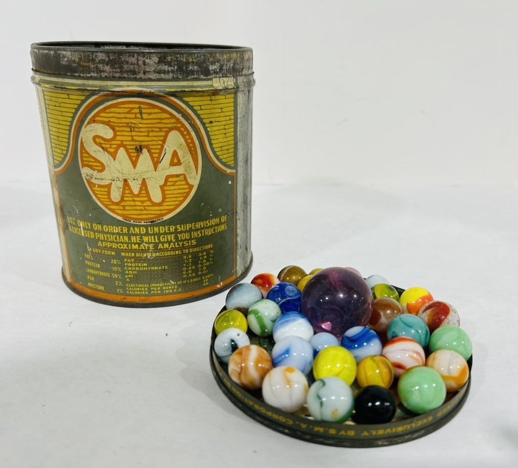 VINTAGE MARBLES IN SMA INFANT FOOD CANISTER (1 of 7)
