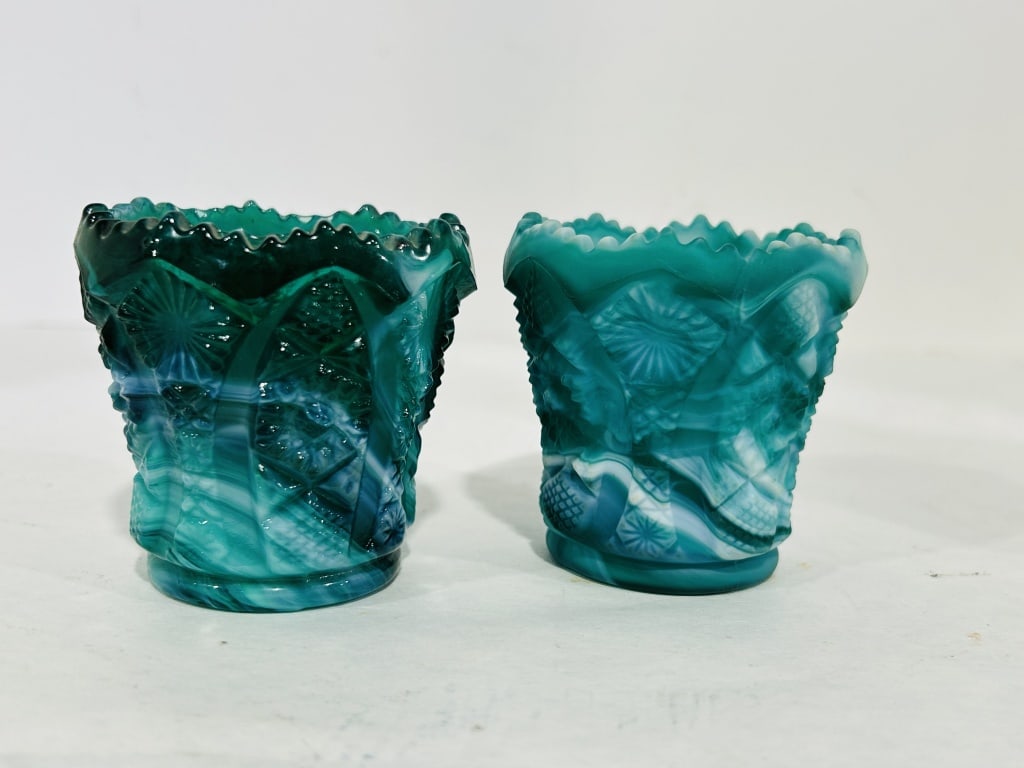 EMERALD SLAG GLASS TOOTHPICK HOLDERS (1 of 4)
