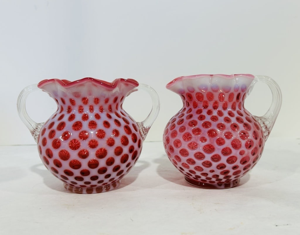 VINTAGE FENTON COIN DOT PITCHER AND VASE (1 of 9)