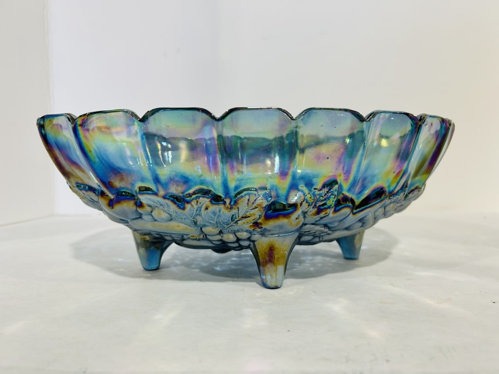 INDIANA CARNIVAL IRIDESCENT BLUE FOOTED FRUIT BOWL (1 of 5)