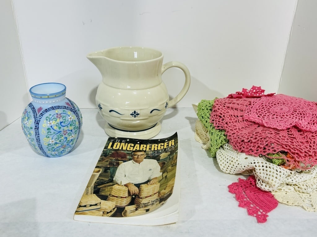 VINTAGE DOILIES AND LONGABERGER PITCHER (1 of 9)