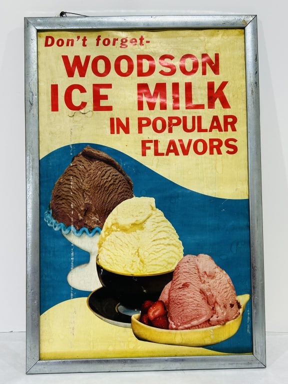 VINTAGE WOODSON ICE MILK POSTER IN FRAME: 14IN X 21IN
