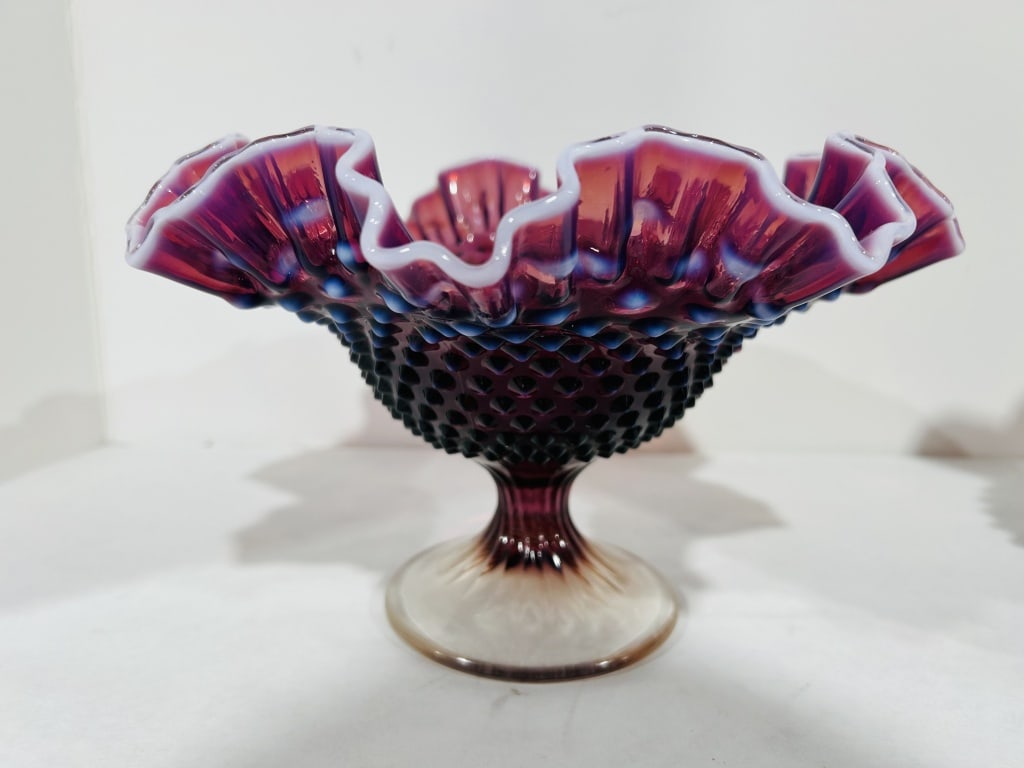 FENTON PLUM OPALESCENT HOBNAIL COMPOTE (1 of 5)