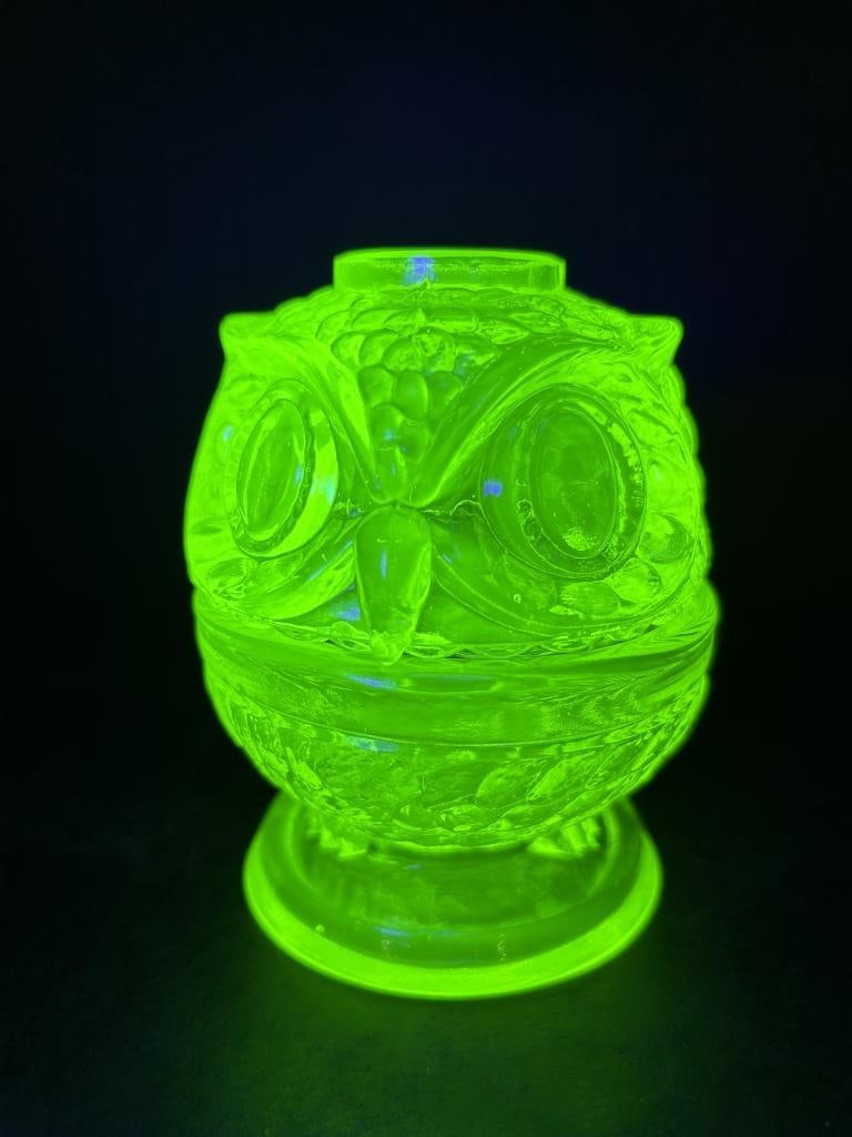WILKERSON VASELINE GLASS OWL FAIRY LAMP: STAMPED