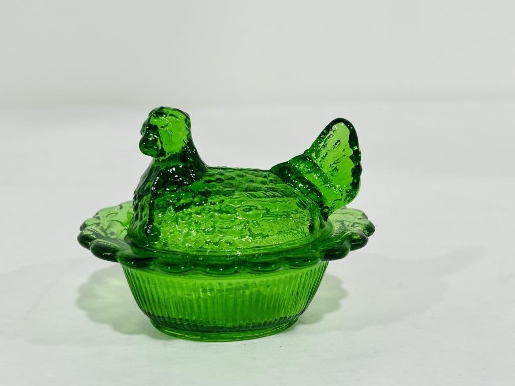 MOSSER MINI GREEN HEN ON NEST: .