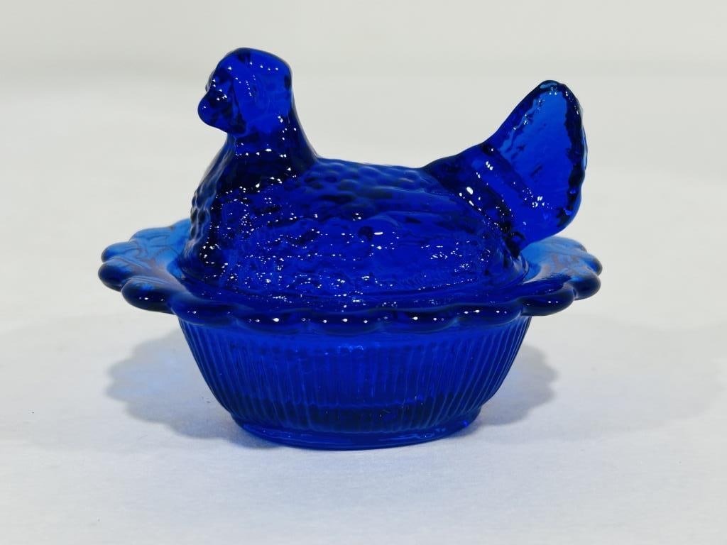 MOSSER MINI COBALT HEN ON NEST: .