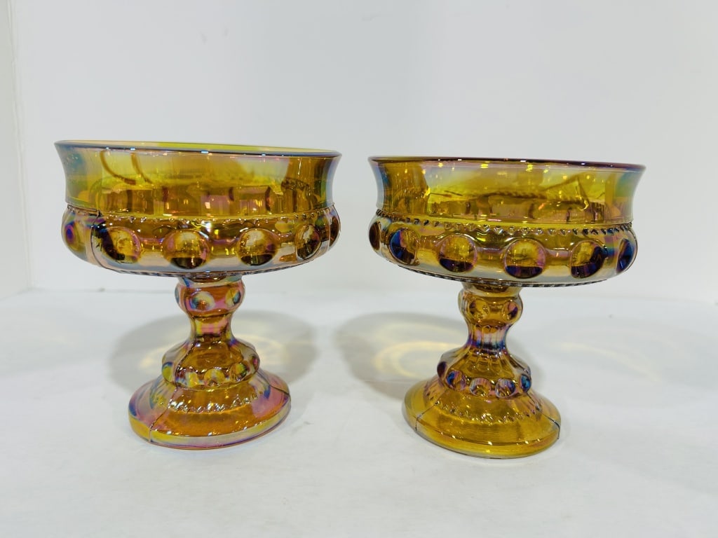 INDIANA AMBER CARNIVAL PEDESTAL CANDY DISHES (1 of 4)