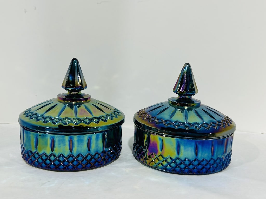INDIANA PRINCESS BLUE CARNIVAL CANDY DISH: .