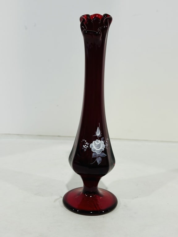 FENTON RUBY RED HANDPAINTED BUD VASE (1 of 5)