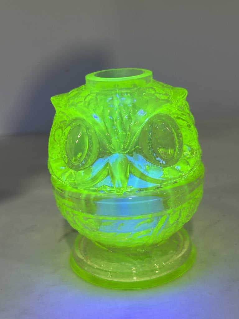 FENTON URANIUM OWL FAIRY LAMP - 5
