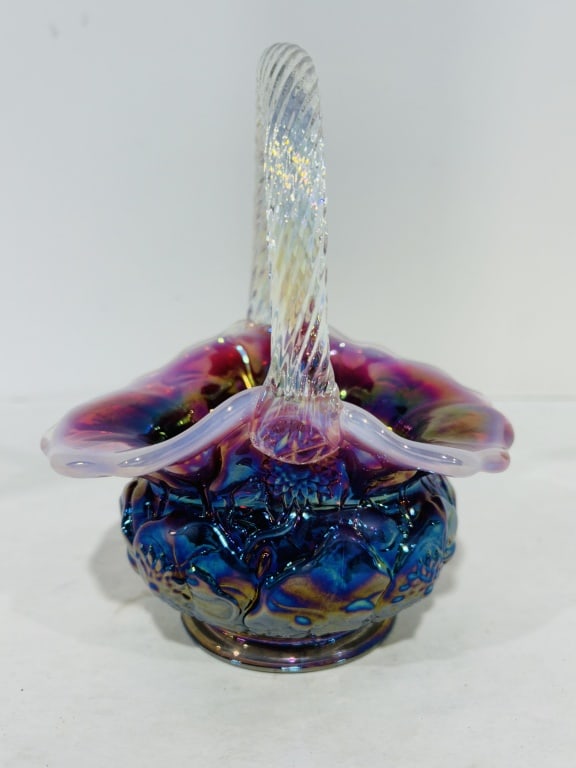 FENTON PLUM OPALSCENT GLASS BASKET (1 of 4)
