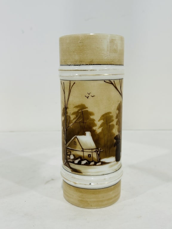 VINTAGE DOUBLE RING VASE WINTER SCENE: .