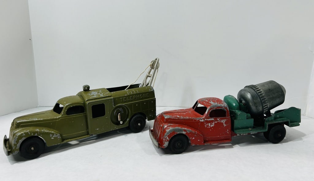 Vintage Pressed Steel Toy Trucks Attributed to Hubley, Bell Telephone and Cement Mixer (1 of 3)