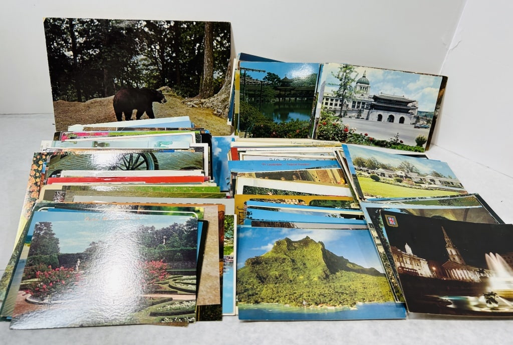 Vintage Topographical and Scenic Chrome Postcards: This lot consists of a large collection of vintage color postcards, primarily from the mid-to-late 20th-century chrome era. The collection features a diverse range of topographical and scenic subjects