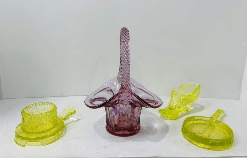 Fenton & Decorative Glass Including Hand-Painted Ann. Basket & Uranium Glass (1 of 7)