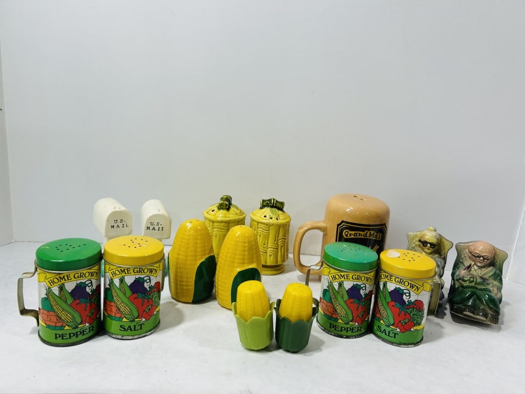 Ceramic and Lithographed Tin Salt and Pepper Shakers (1 of 5)