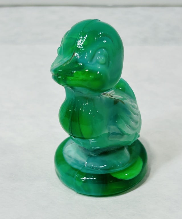 Boyd Green and White Slag Glass Duckling (1 of 4)
